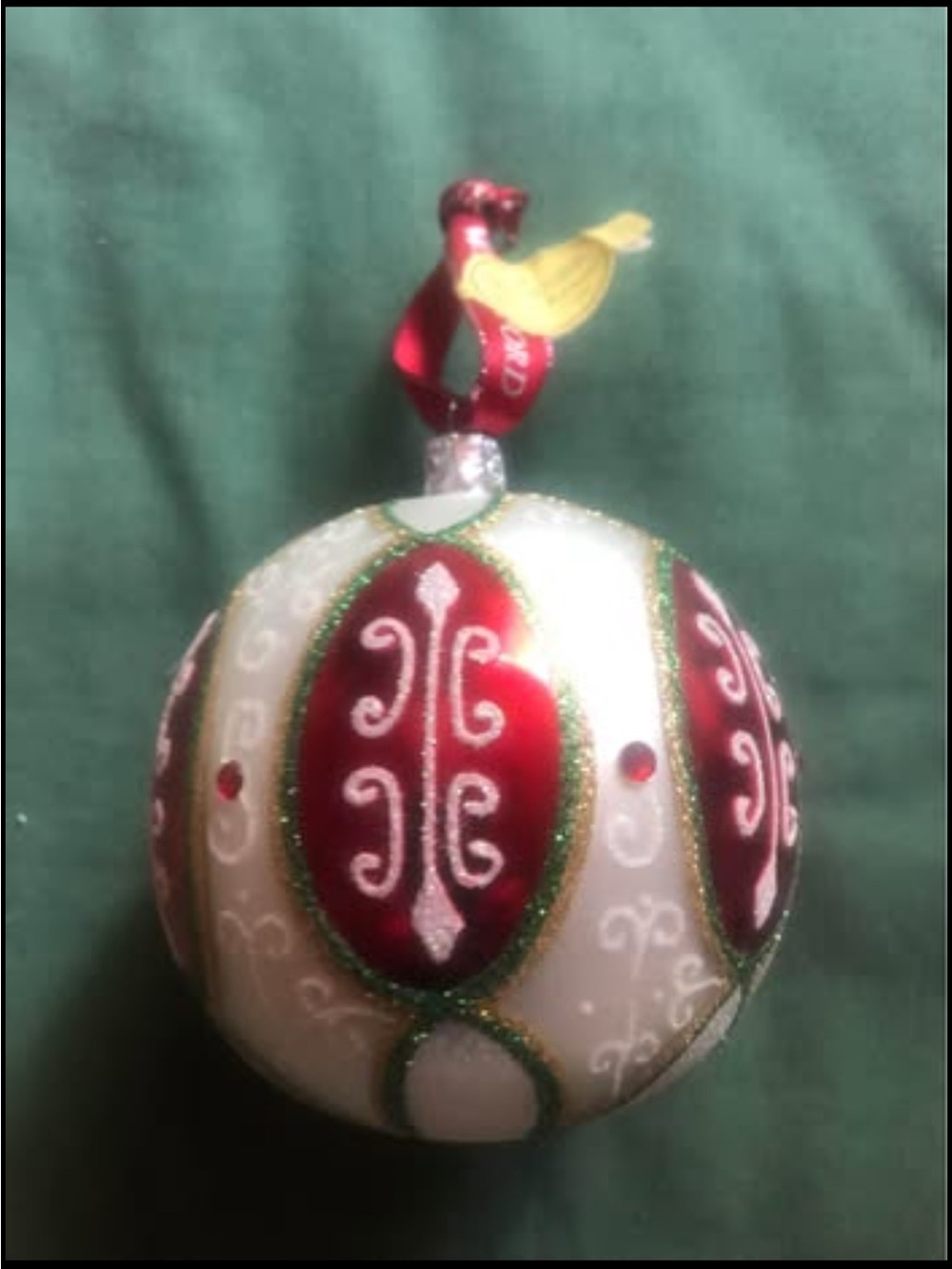Waterford Festive Red and White Glass Holiday Ornament - Decorative Bauble